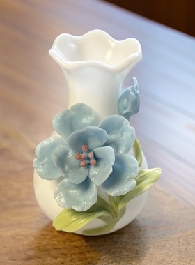 小清新陶瓷手捏花朵艺术摆件创意家居插花装饰品陶瓷花迷你小花瓶