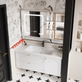 法式 复古浴室柜组合45cm宽一体陶瓷盆壁挂式 小户型洗脸盆洗手盆柜