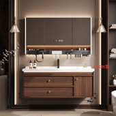 中古风45宽陶瓷一体盆浴室柜组合小户型卫生间洗漱台洗手洗脸盆柜