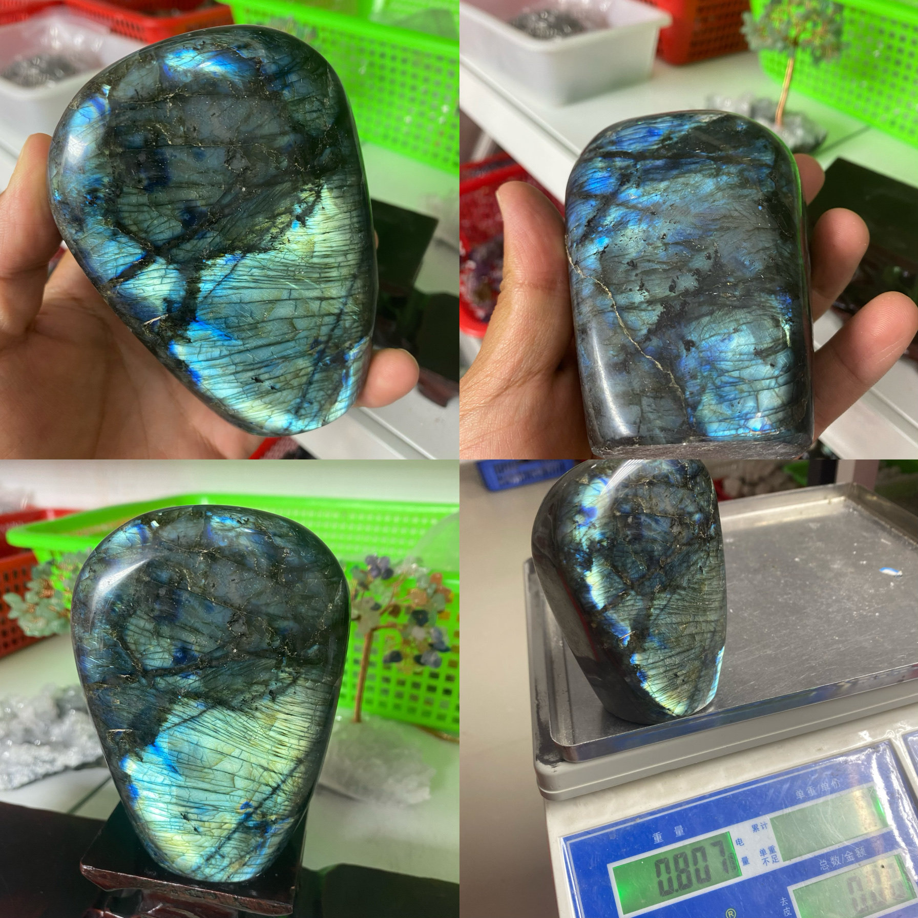천연 월장석 LABRADORITE 원래 돌 표본 핸드 피스 쥬얼리 빛나는 보석 플래시 미네랄 데스크탑 장식