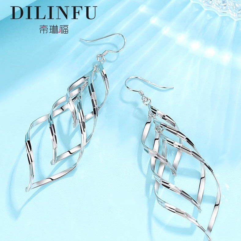纯银耳环扭曲环绕新款气质大众广场舞s925纯银耳坠女士银耳饰高级