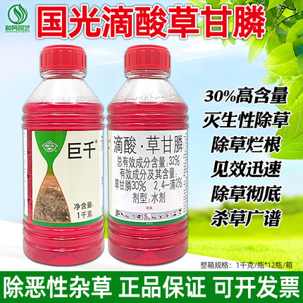 国光巨千滴酸草甘膦灭生性除草剂除荒地果园道路杂草死根烂根型