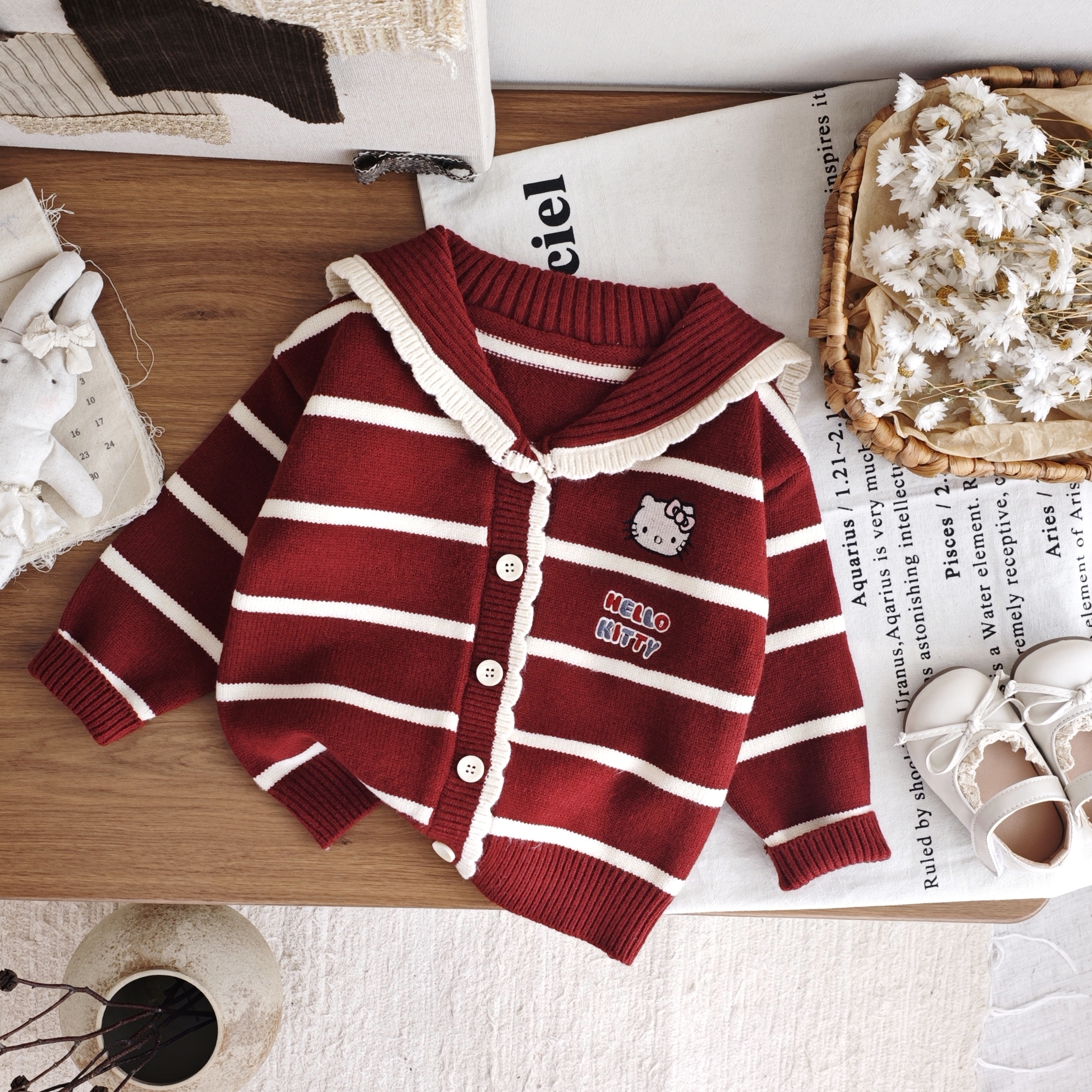 女童针织开衫韩版海军领毛衣外套