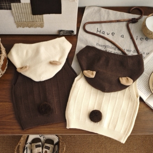 2025秋季新款男童针织马甲连帽毛衣背心百搭卡通可爱小童洋气帽衫