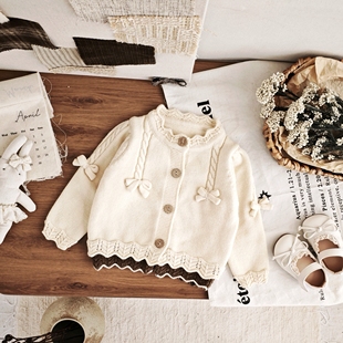 女童针织开衫2025秋冬新款韩版毛衣外套蝴蝶结上衣小童韩版洋气