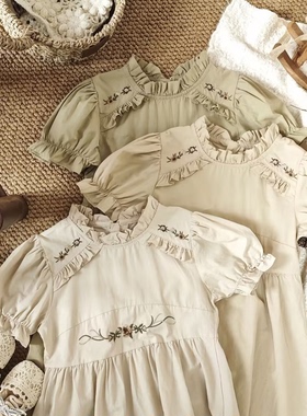2025年夏季新款女童森系纯棉短袖连衣裙轻薄韩版刺绣田园风
