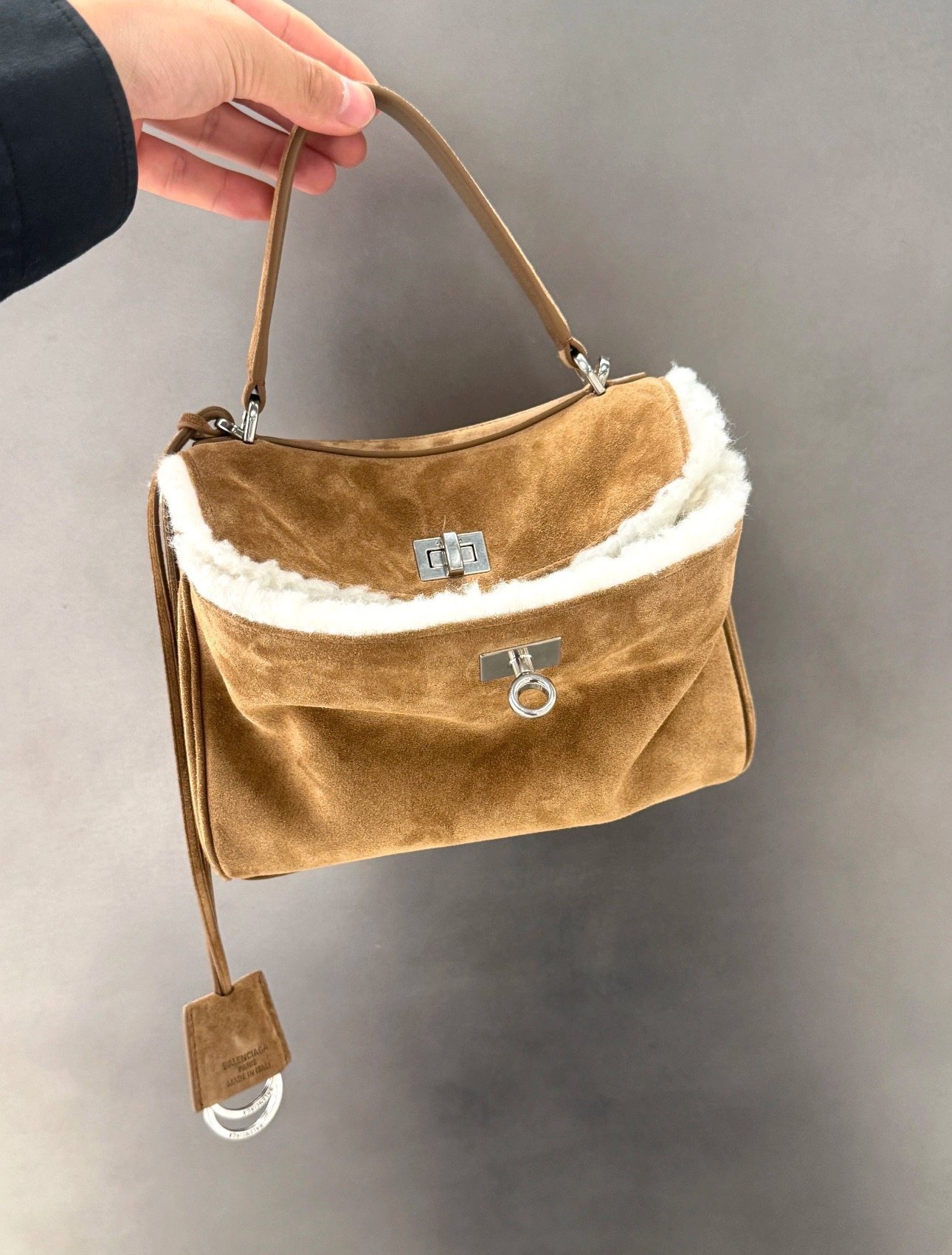 新增迷你羊毛 皮毛一体羊羔毛麂皮机车包单肩复古手提小包斜挎包