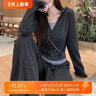连帽卫衣运动服套装女春秋跑步时尚韩版显瘦上衣休闲三件套阔腿裤