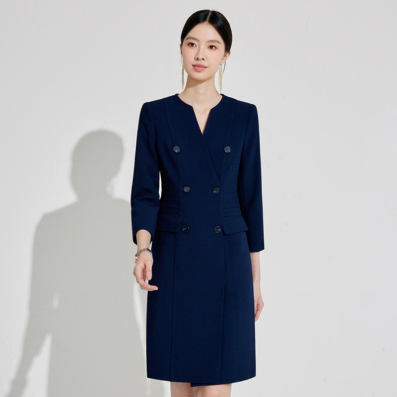 艾尚臣藏青色连衣裙女前台工作服