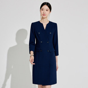 艾尚臣藏青色连衣裙女夏美容院前台接待客服售楼部置业顾问工作服