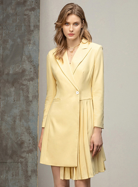 前台经理老板娘美容院店长工装通勤时尚不规则职业西装领连衣裙女