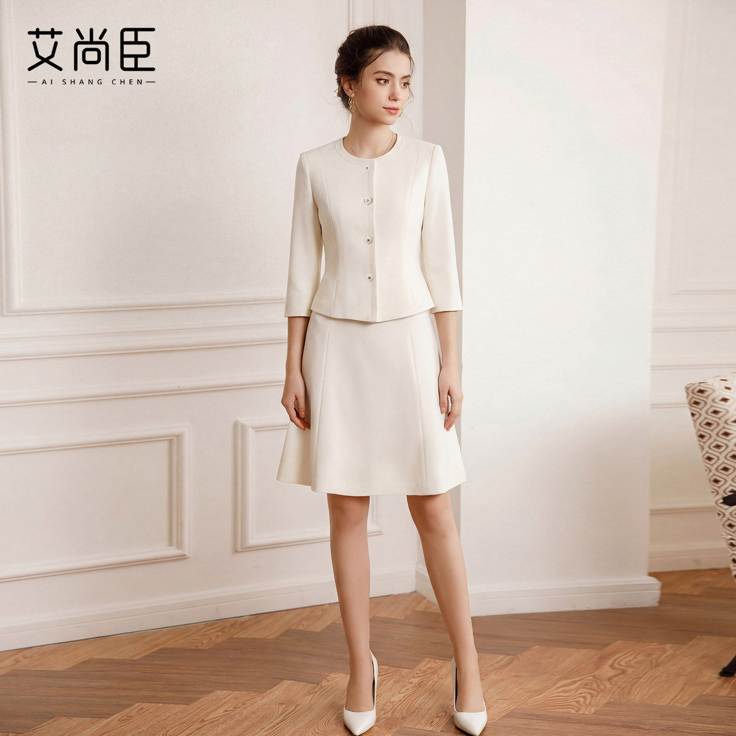 艾尚臣七分袖西装套装女美业工装