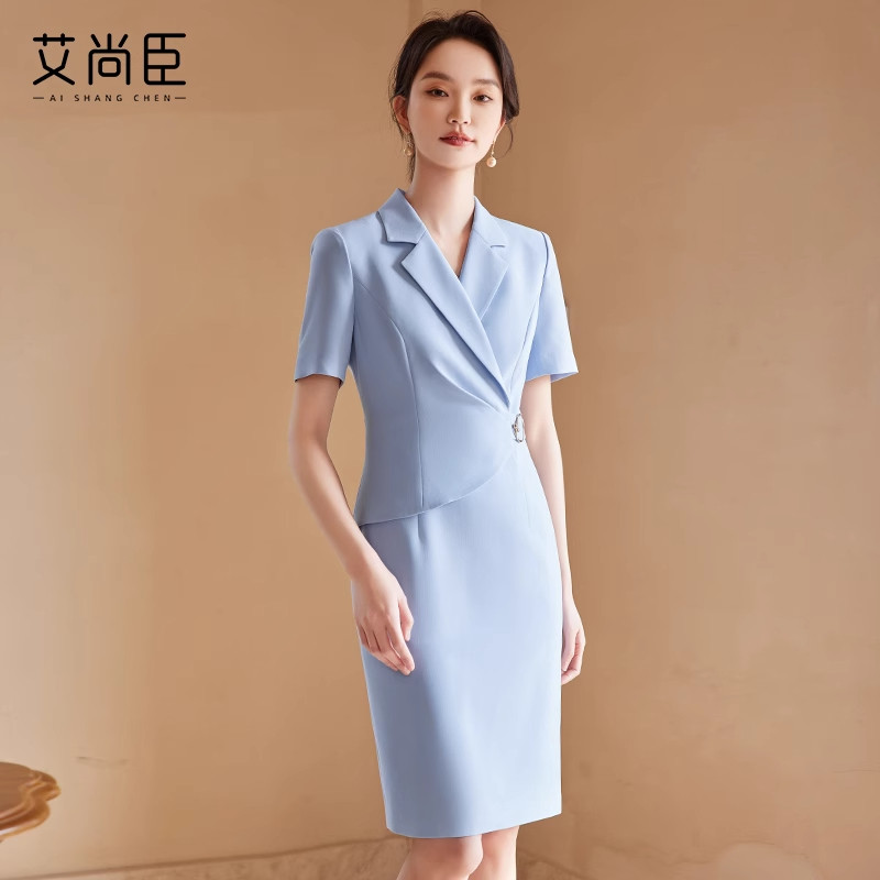 艾尚臣职业装连衣裙女士短袖夏季美容会所前台接待店长经理工作服