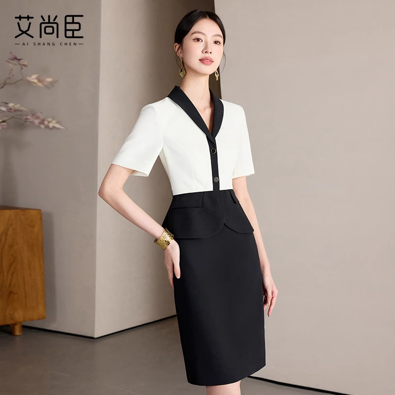 艾尚臣假两件连衣裙女夏季职业装