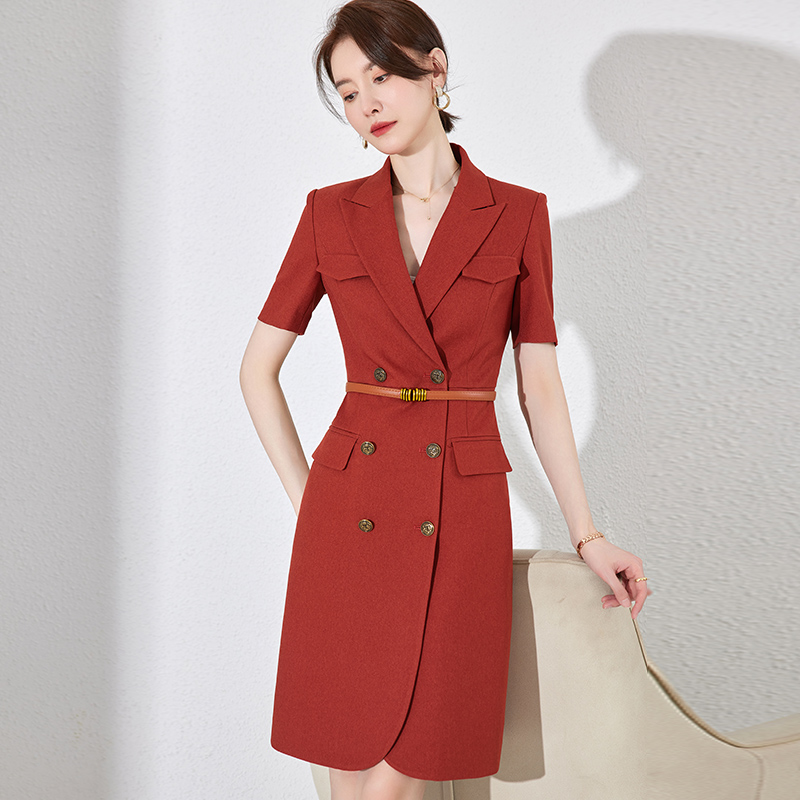 艾尚臣西装连衣裙夏季薄款女爱尚臣工作服白领通勤美容院职业装裙