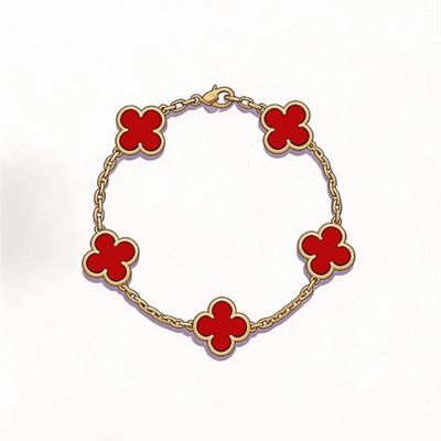 五花手链 红玉髓 贝母 925银 镀 18K轻奢叠戴首饰