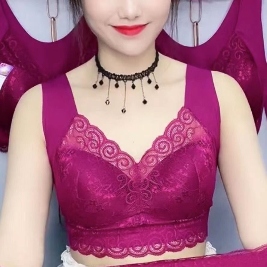 冰丝调整型文胸大码蕾丝内衣女无钢圈无痕运动聚拢抹胸罩夏天薄款