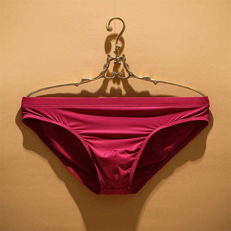 男士高档冰丝三角内裤男生新款夏季透气性感透明加大号红色短裤头
