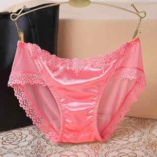 外贸蕾丝性感内裤女低腰透明网纱超薄时尚高弹柔软绸缎丝滑三角裤