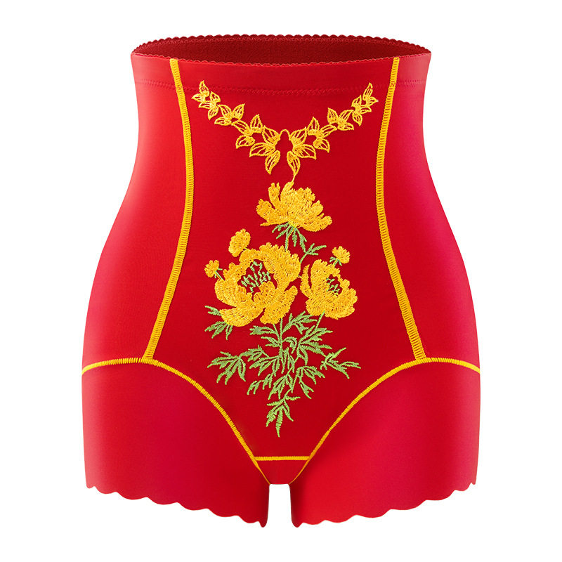 本命年红色无痕高腰收腹内裤女产后塑形收小肚子束腰女装美体裤