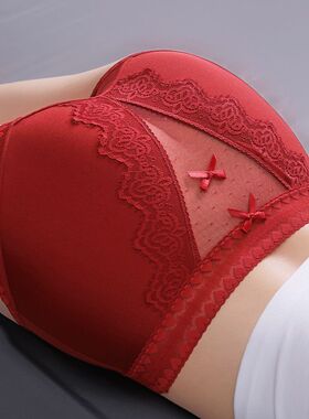 本命年红色组合内裤女士2026新款性感蕾丝中高腰大码收腹提臀结婚