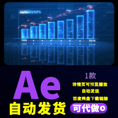 科技感数据增长三维柱状图年利润增长业绩营业额图表分析AE模板