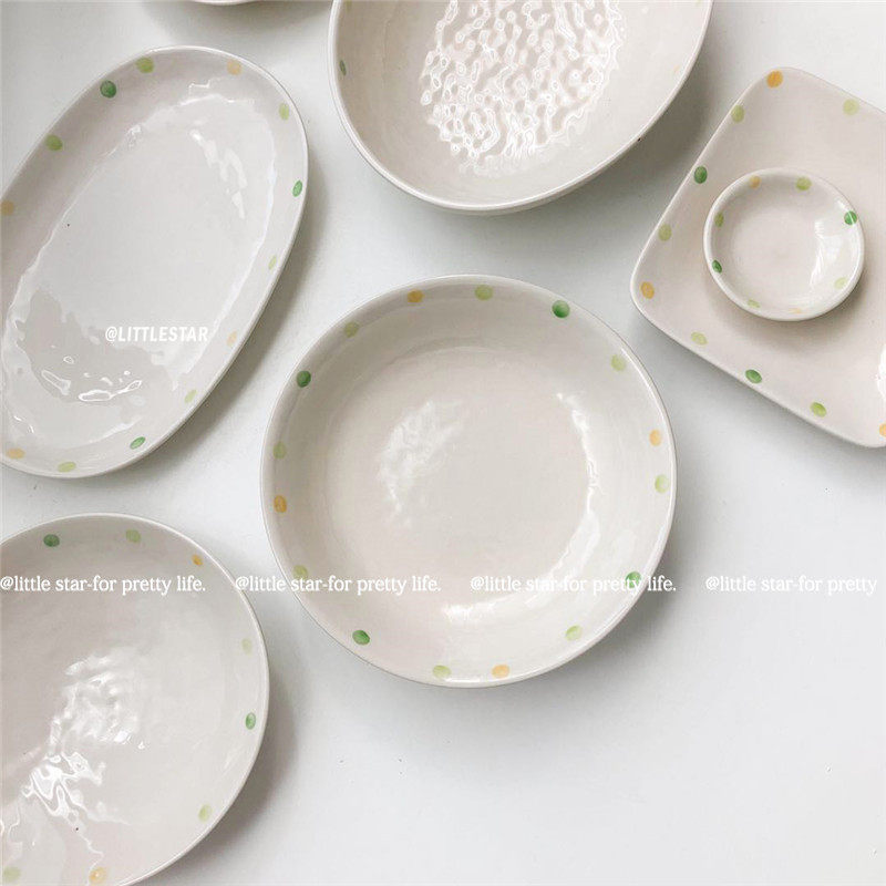 安宅小星 日式波点陶瓷盘套装小清新早餐蛋糕盘点心碟汤碗水果盘,餐饮具,碗,淘宝优惠券,粉丝福利购,淘宝优惠卷