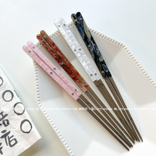 韩ins风琉璃纹餐具304不锈钢抗菌防霉筷子家用公筷高颜值防滑筷子