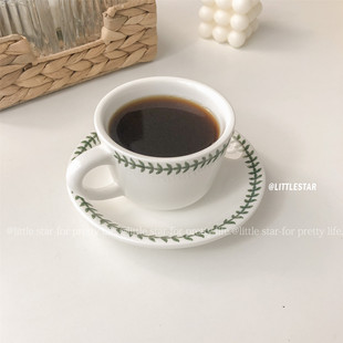 200ml 网红店浓缩咖啡杯 安宅小星 韩风ins森女系绿叶藤蔓陶瓷盘