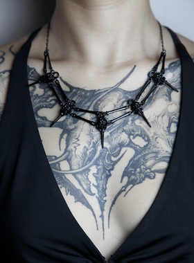 暗黑乌鸦鸟骨骷髅吊坠项链