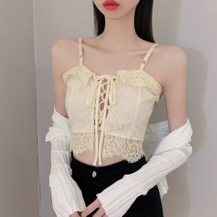 150cm矮个子性感镂空绑带蕾丝吊带背心短款 xxs 打底上衣145加小码