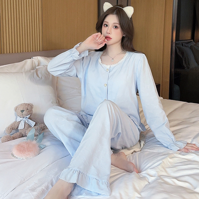 145-150cm纯棉睡衣春秋款长袖可外穿小矮个子女生甜美家居服xxs码