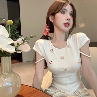 设计显瘦精致高 上衣女夏个性 145 150cm矮个子甜妹风立体小花短袖