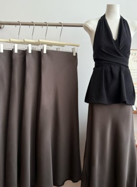 AeoAlways丝滑触感缎面半身裙女145/150cm小个子微鱼尾包臀长裙