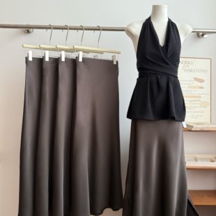 AeoAlways丝滑触感缎面半身裙女145/150cm小个子微鱼尾包臀长裙