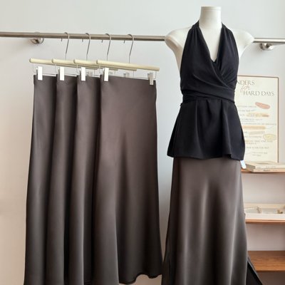 AeoAlways丝滑触感缎面半身裙女145/150cm小个子微鱼尾包臀长裙