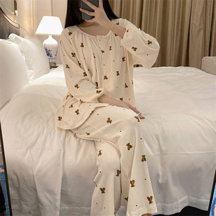 睡衣家居服xxs加小码 棉绒坑条小熊圆领开衫 150cm矮个子女生款 145