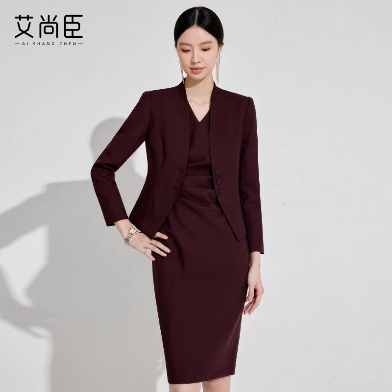 艾尚臣安可拉红百搭西装连衣裙女