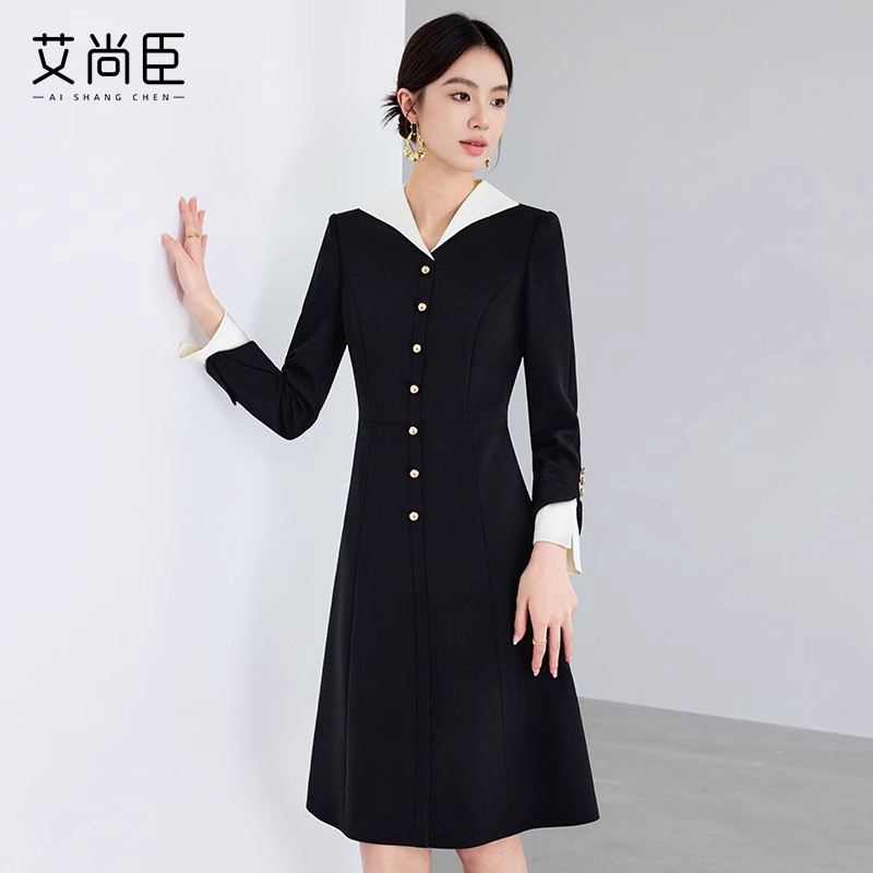 艾尚臣黑白拼接连衣裙女士职业装