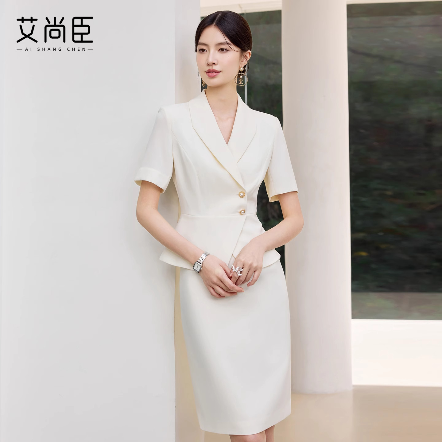 艾尚臣假两件连衣裙女夏季职业装