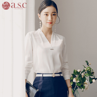 美容院咨询师工作服空姐制服宽松职业装女夏季长袖爱尚臣白色衬衫