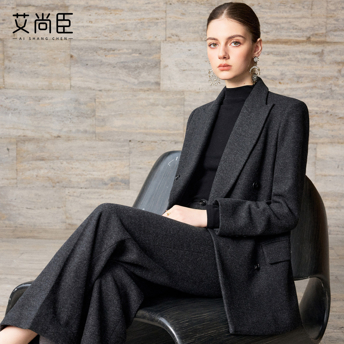 艾尚臣羊毛西装套装女老钱风播音主持商务正装酒店经理前台职业装