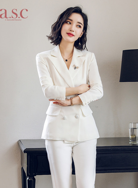整形美容医院前台工作服女秋冬咨询师顾问诊所职业装白色西装套装