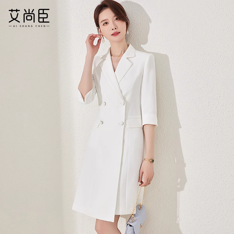 艾尚臣白色西装连衣裙女夏工作服