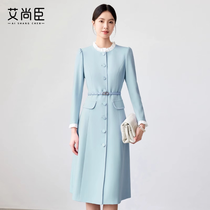 艾尚臣蓝色连衣裙女2025春季新款