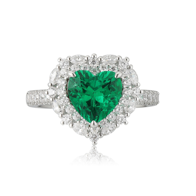 S925银培育祖母绿戒指主石1.76ct/副石1.45ct/总3.97g/送礼