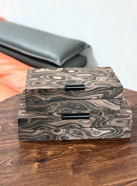 轻奢现代皮革黑边抽象木纹托盘样板间相框装饰家居餐厅茶几装饰