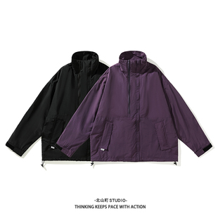 EMP日系宽松秋季 立领运动纯色防风夹克男 户外立体剪裁外套长袖