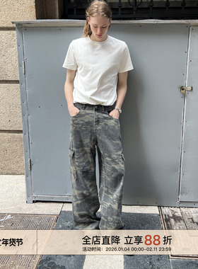 EMP 美式复古水洗做旧直筒微喇迷彩工装裤男女Cleanfit休闲阔腿裤