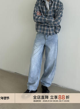 EMP Studio 美式复古水洗做旧直筒宽松牛仔裤男潮垂感阔腿长裤